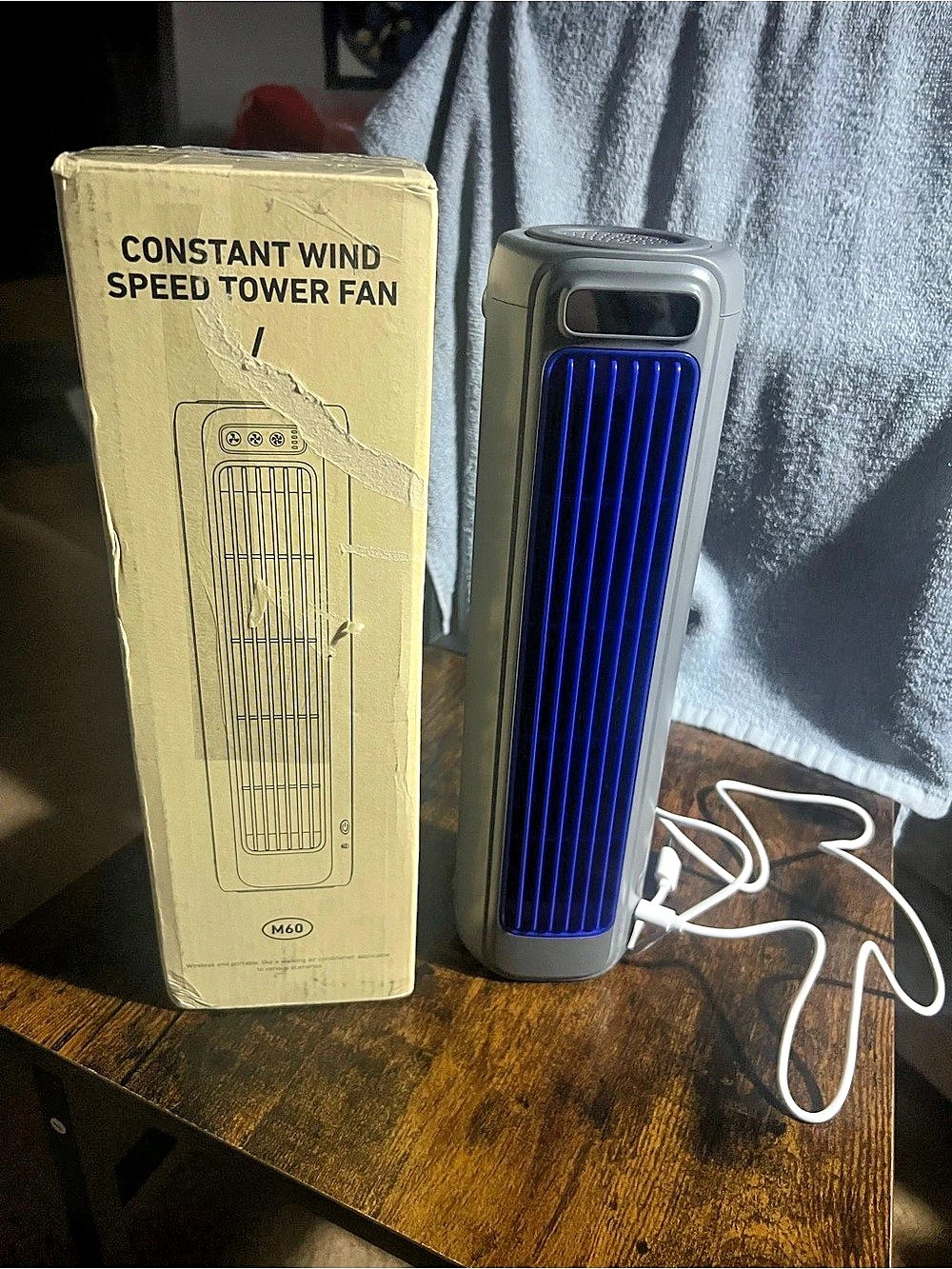 Constant Wind Speed Tower Fan M60 in Gray & Blue